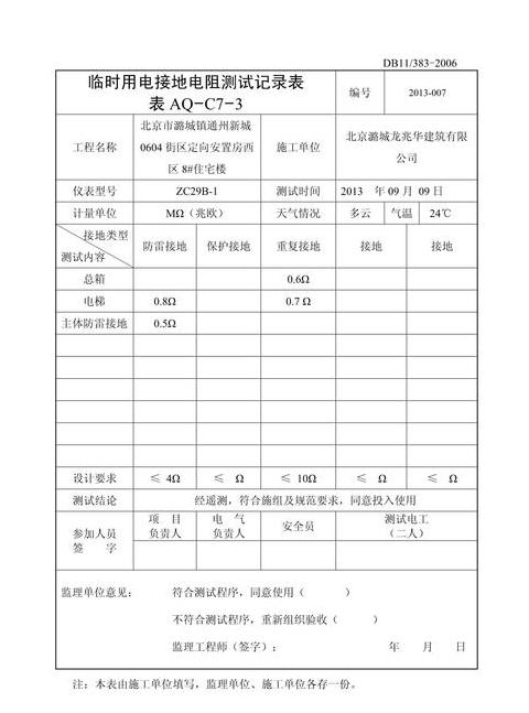 电气接地电阻测试记录表填写指南及报告撰写要点