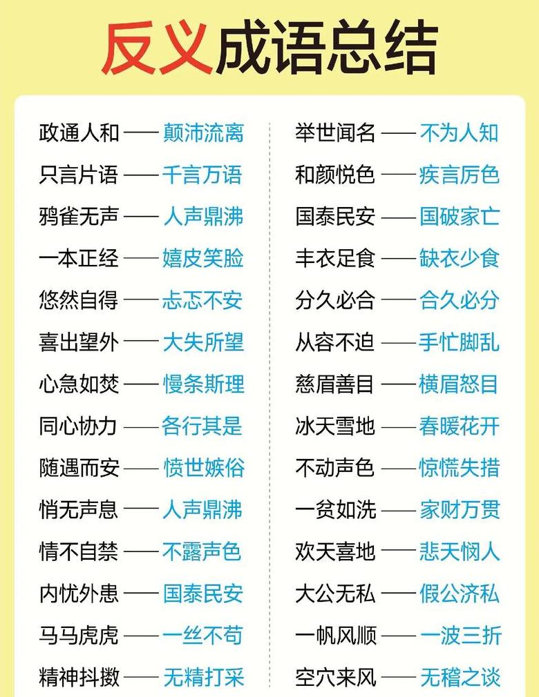 成语中的反义词奥秘：解读四字成语的对称之美