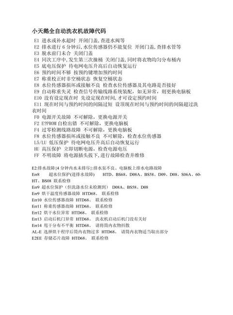 全自动洗衣机E4故障排查指南