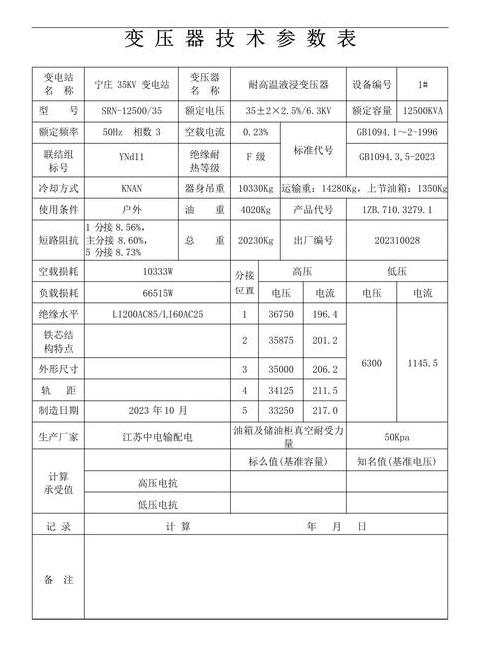 变压器型号及规格详解